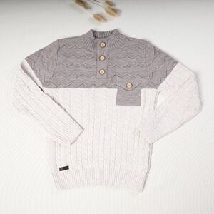 Big Kids Boy's Children's Cable Knit Buttoned Sweater Ivory Natural Off White